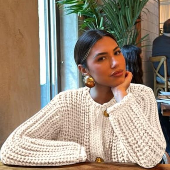 Cropped Cardigan Sweater Chunky Knit Open Front Button Down Y2K Chic - Picture 3 of 8